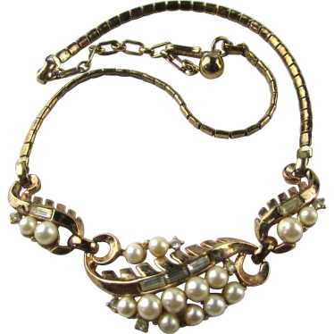 Crown Trifari Mid Century Necklace With Faux Pear… - image 1