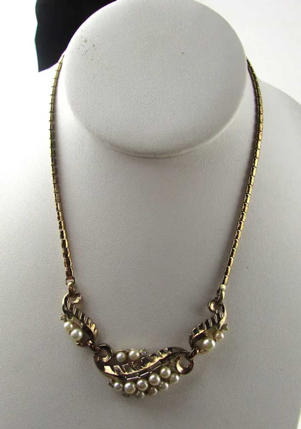 Crown Trifari Mid Century Necklace With Faux Pear… - image 2