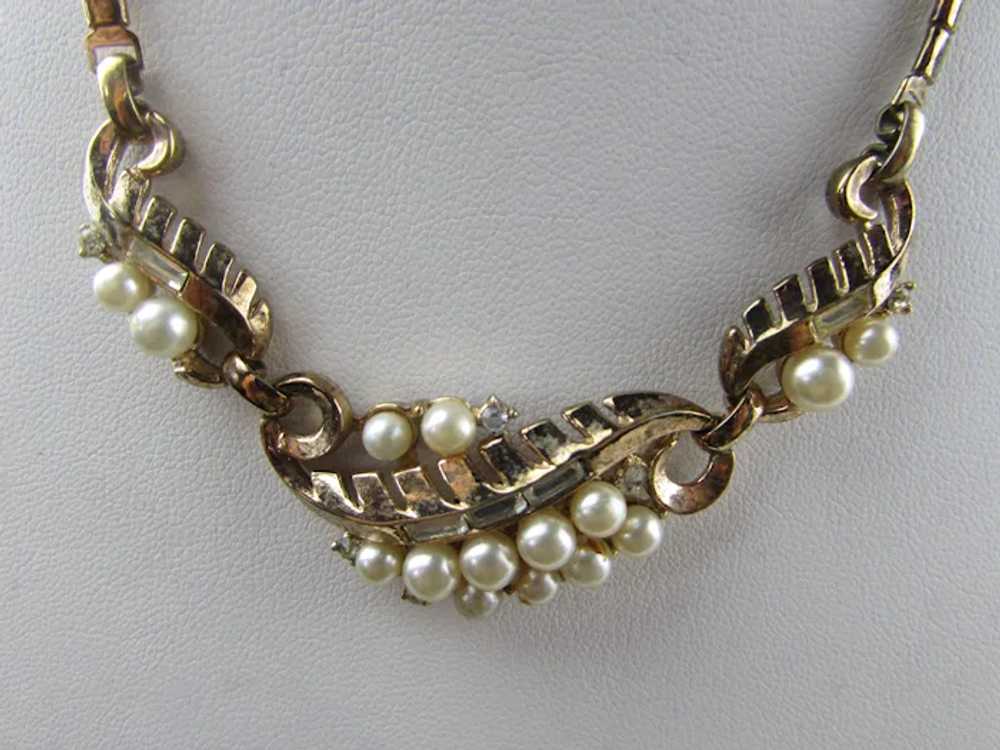 Crown Trifari Mid Century Necklace With Faux Pear… - image 7