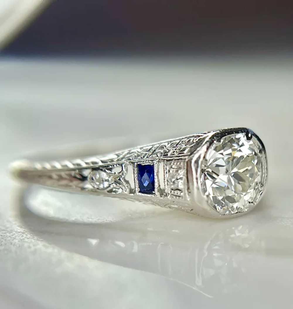Platinum Art Deco Bezel Set Diamond and Sapphire … - image 12