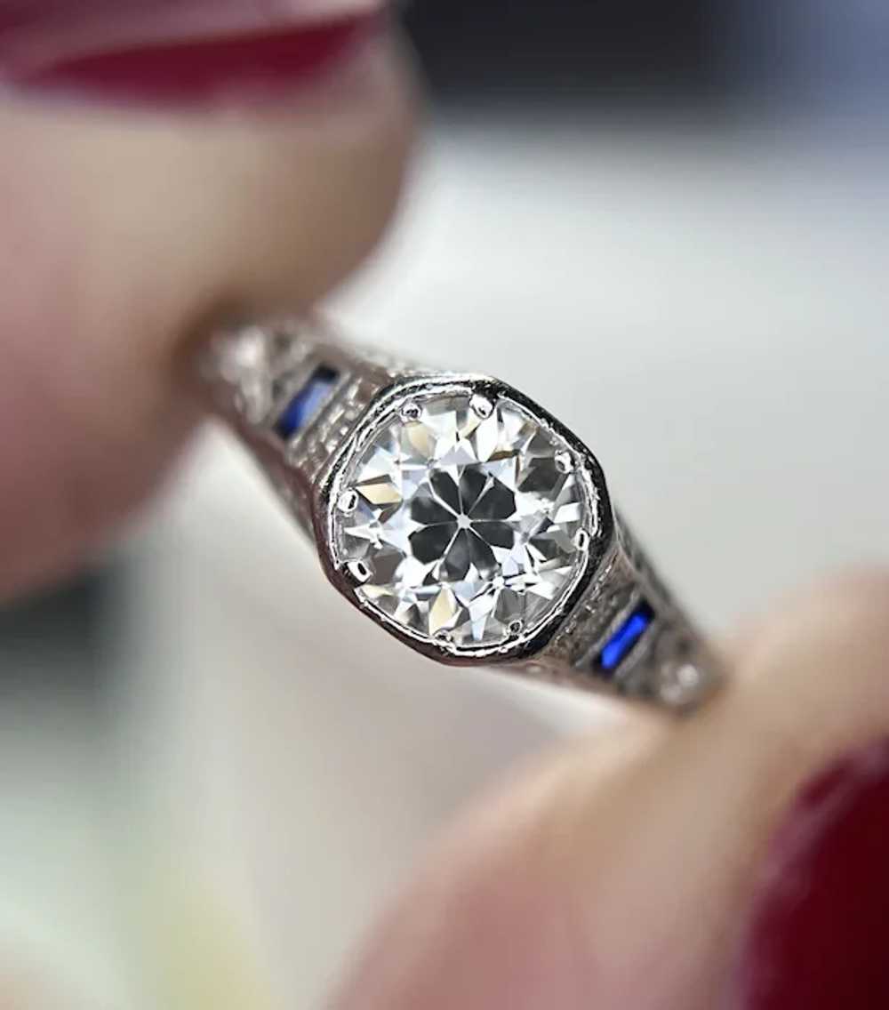 Platinum Art Deco Bezel Set Diamond and Sapphire … - image 2