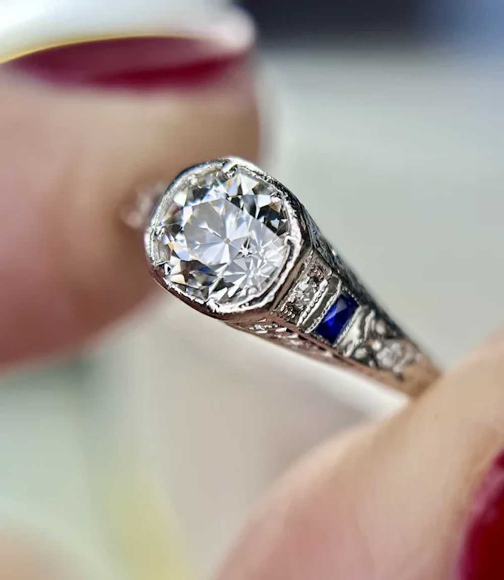 Platinum Art Deco Bezel Set Diamond and Sapphire … - image 3
