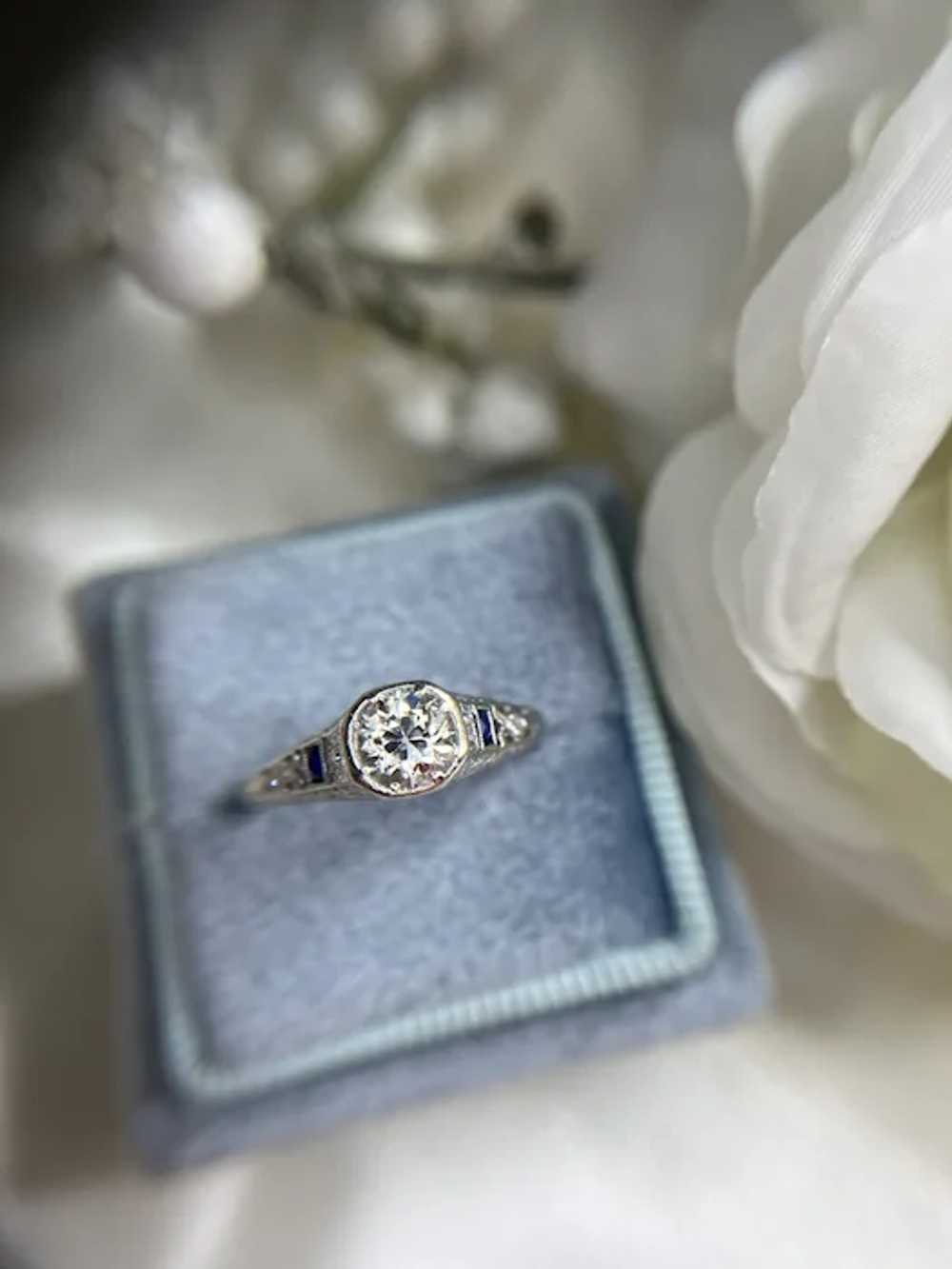Platinum Art Deco Bezel Set Diamond and Sapphire … - image 4