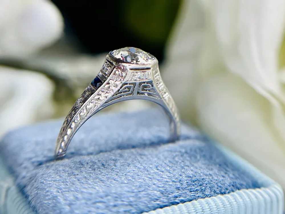 Platinum Art Deco Bezel Set Diamond and Sapphire … - image 5