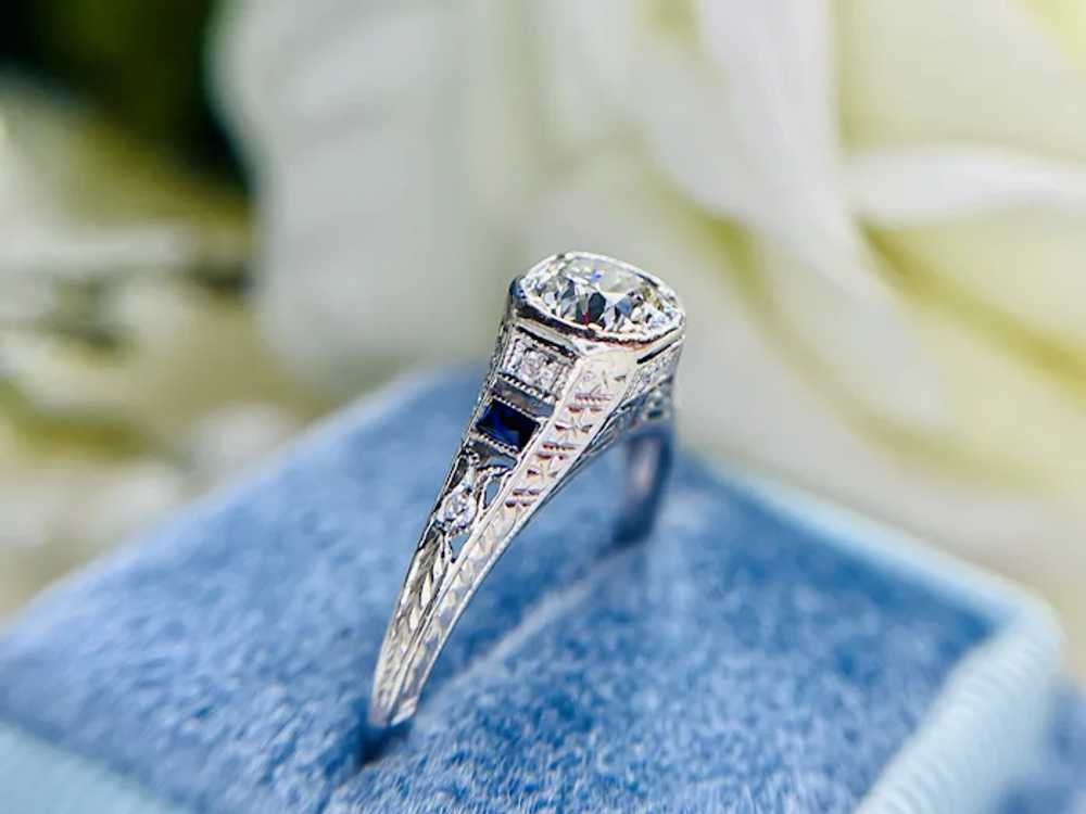 Platinum Art Deco Bezel Set Diamond and Sapphire … - image 6