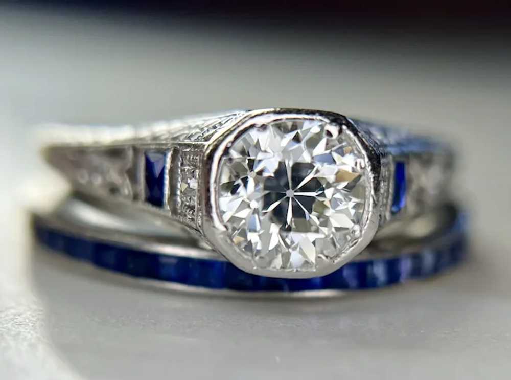 Platinum Art Deco Bezel Set Diamond and Sapphire … - image 9