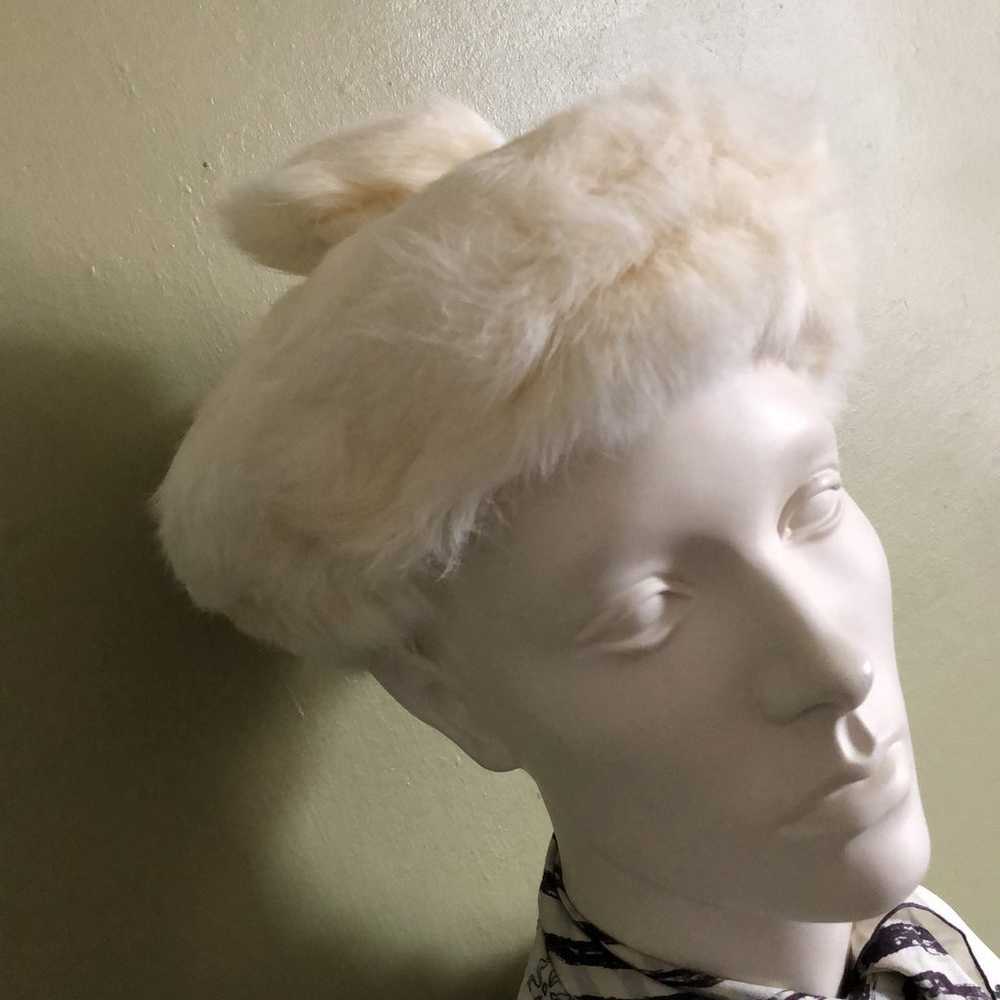 Bonwit Teller White Fox Pillbox Hat with Pompom T… - image 2