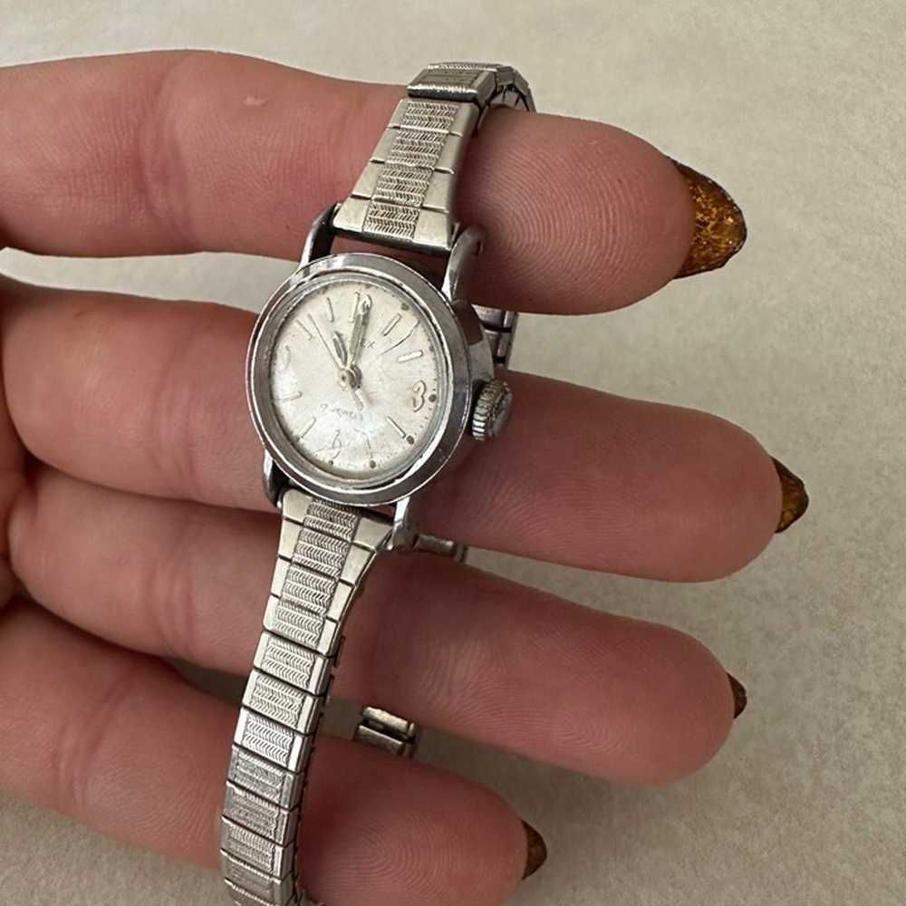 Timex vintage ladies silver chrome plated white d… - image 3