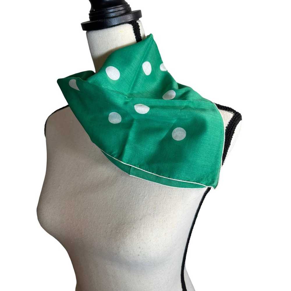 Vintage Green and white polka dot scarf - image 3