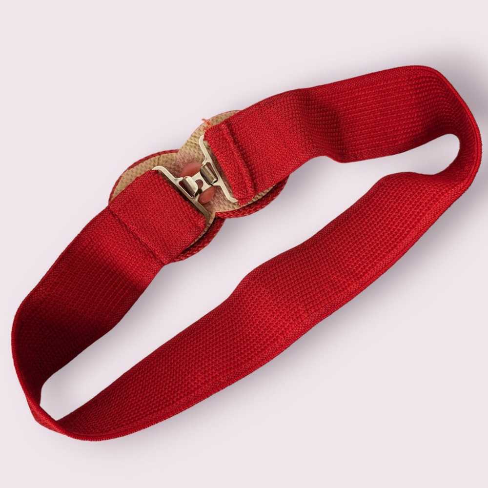Vintage Red Woven Fabric Stretchy Belt - image 3