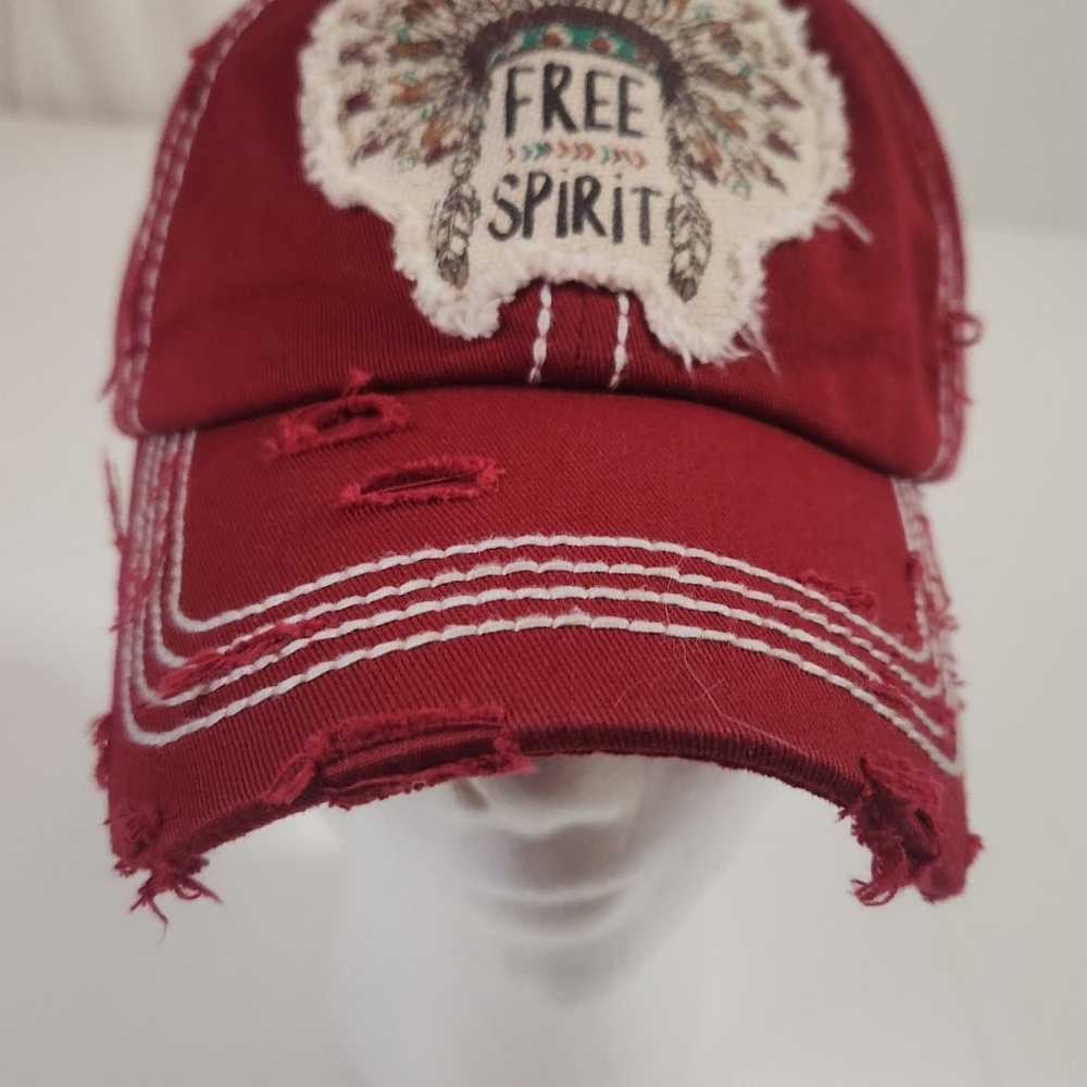 Vintage Distressed Free Spirit Hat Cap Red Adjust… - image 1
