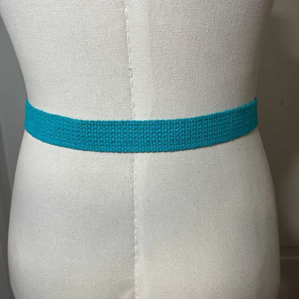 Vintage Teal Woven Fabric Belt with leather and g… - image 3