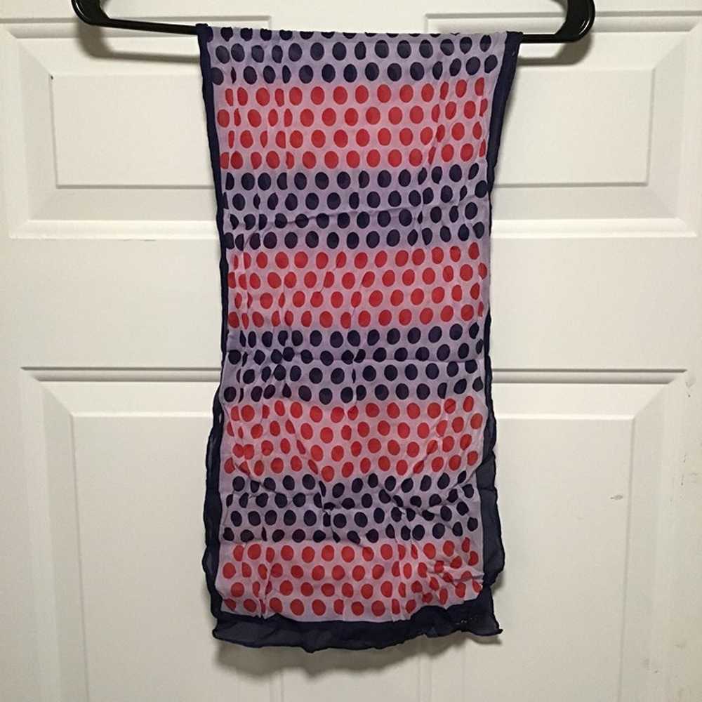 Vintage Scarf 40" x 12" Red and Blue Polka Dots O… - image 1