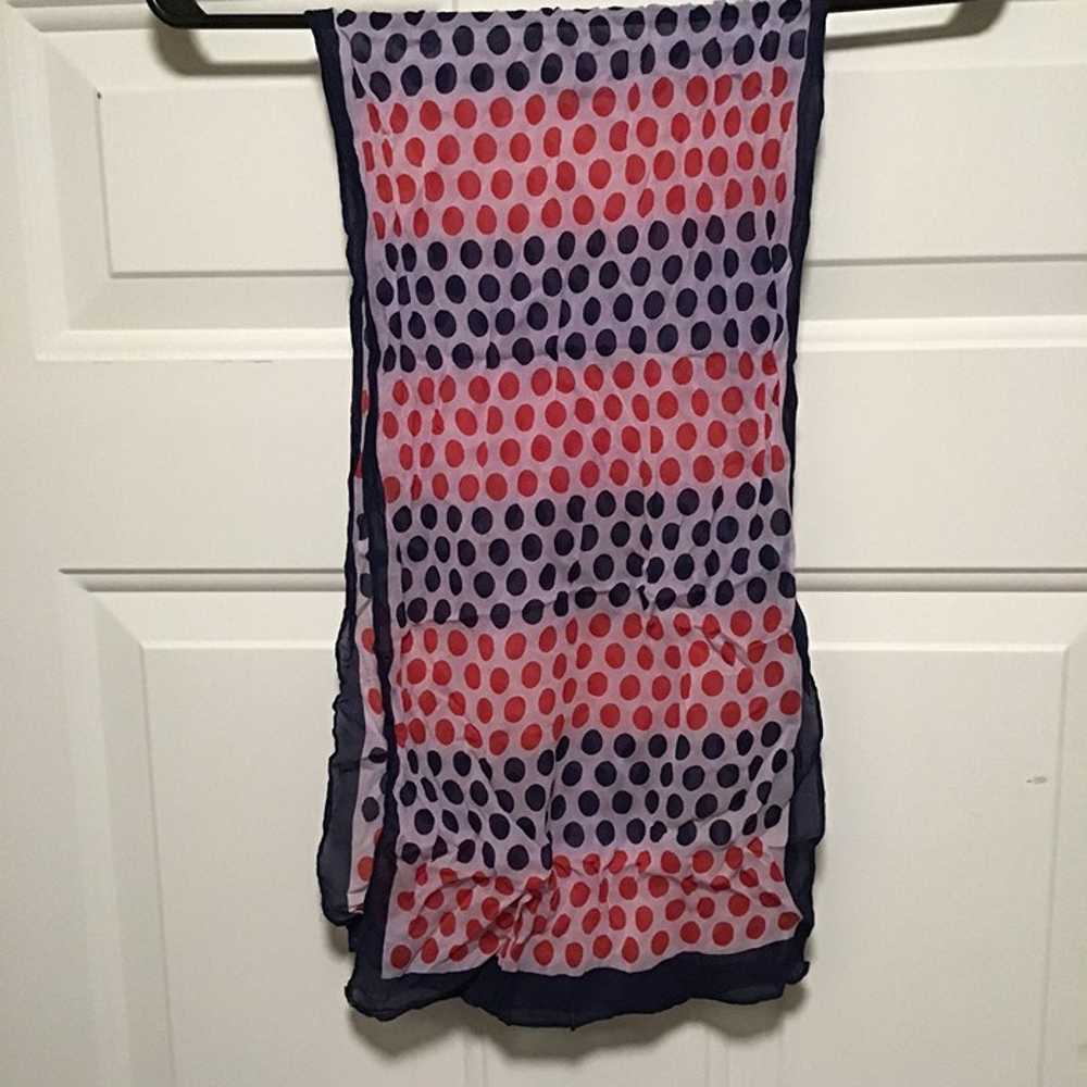 Vintage Scarf 40" x 12" Red and Blue Polka Dots O… - image 2