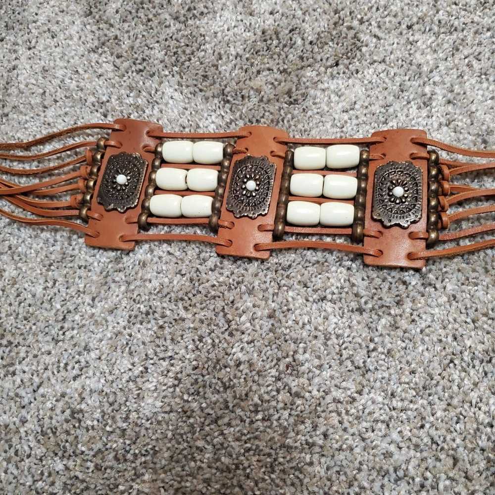 Leather and bead belt made in Turkey. 33" vintage - image 1