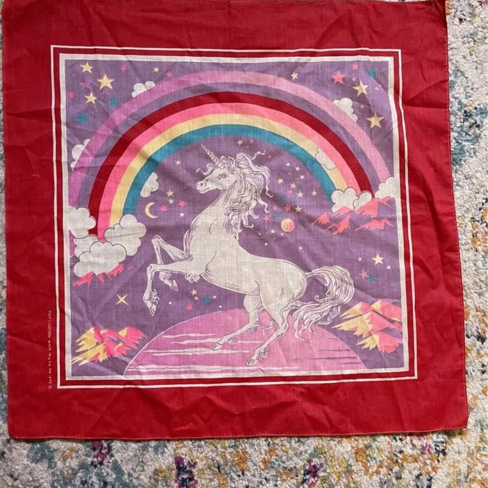 Unicorn Bandana Vintage 80s Space Rainbow Scarf C… - image 1