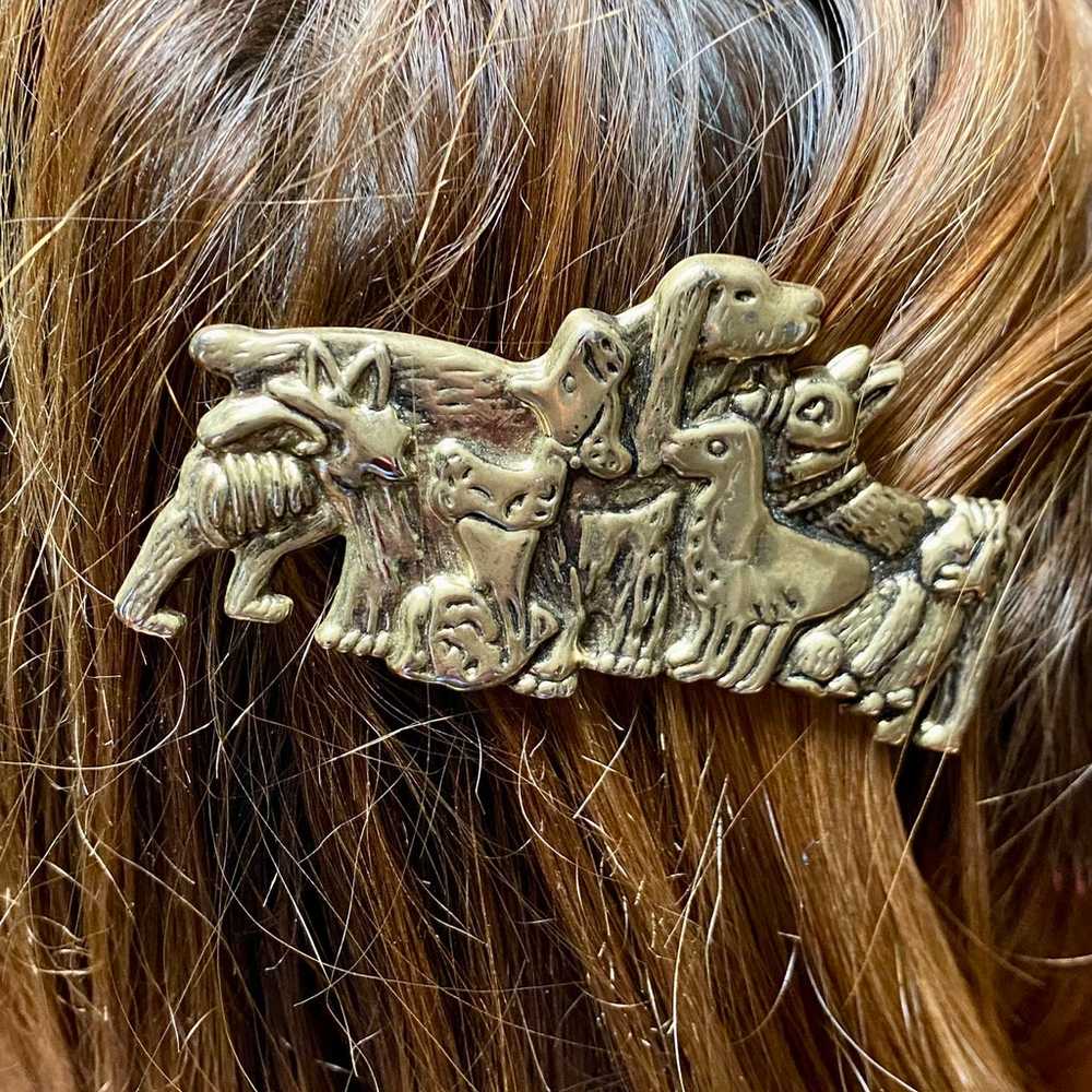 Vintage dog golden hair clip - image 3