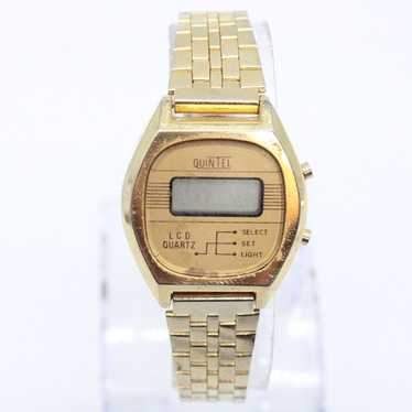 Vintage Quintel Digital Watch Womens Gold Tone Sta