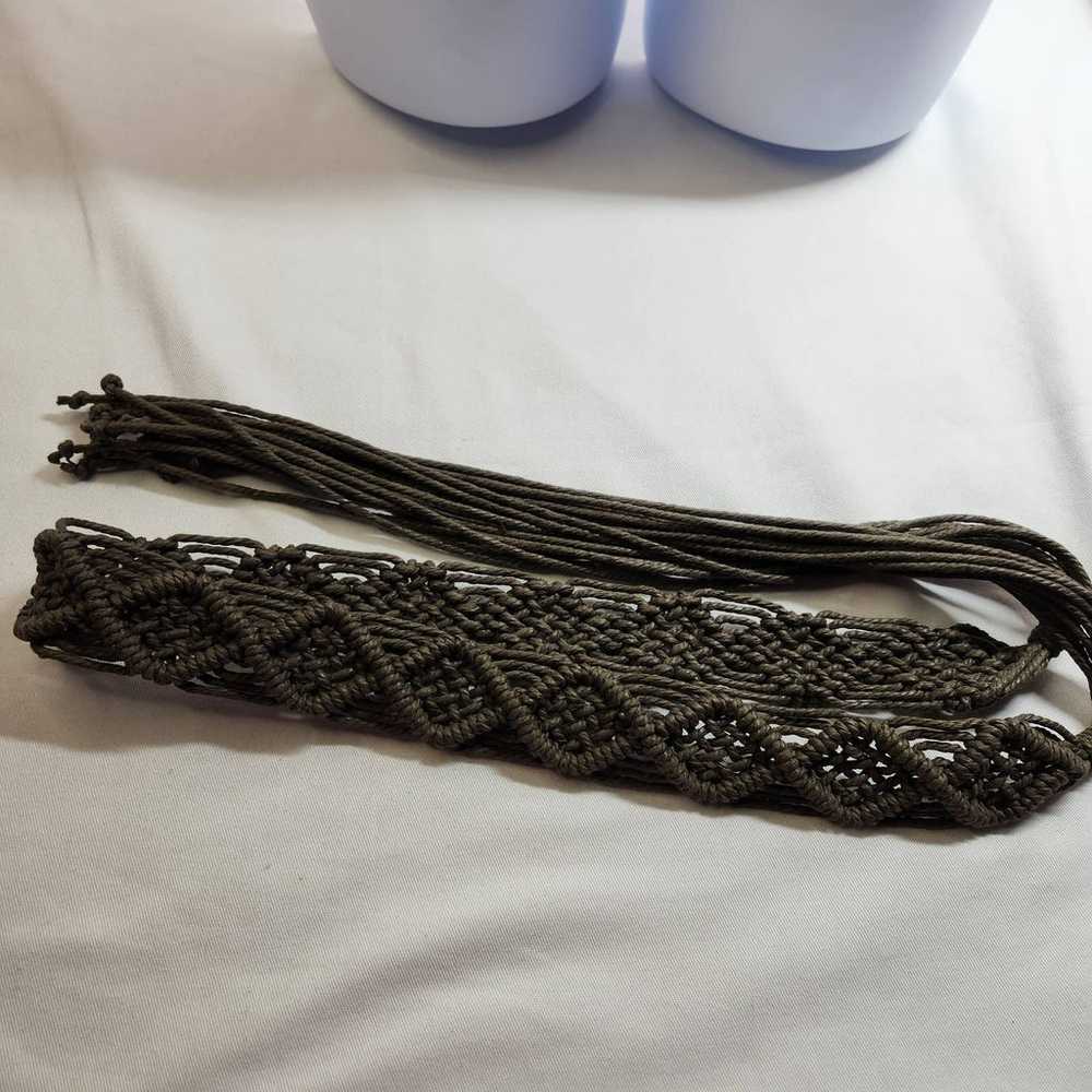 Vintage Macrame Tie Belt Boho Crochet Gray Brown … - image 2