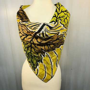 Symphony Silk Scarf With Yellow, Green, Brown Lea… - image 1
