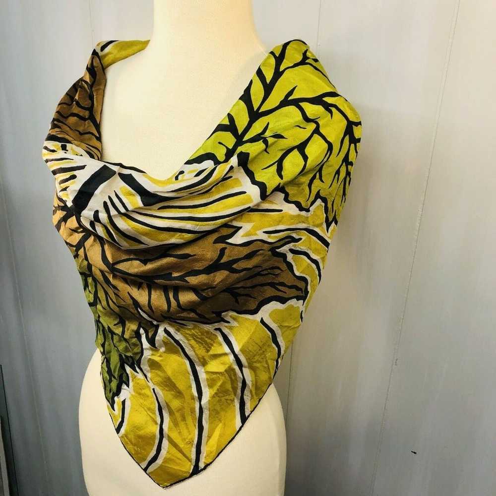 Symphony Silk Scarf With Yellow, Green, Brown Lea… - image 2