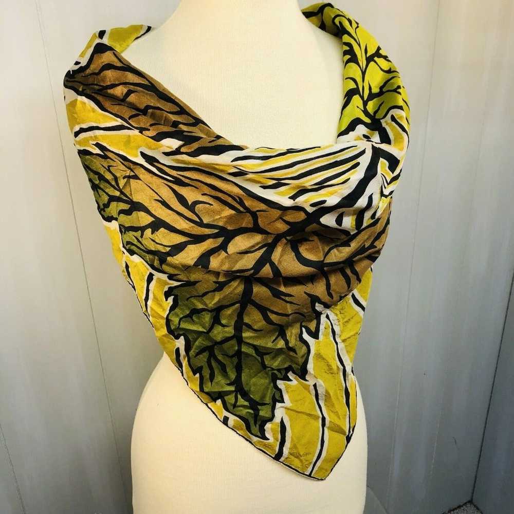 Symphony Silk Scarf With Yellow, Green, Brown Lea… - image 3