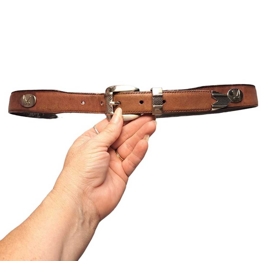 VINTAGE BROWN GENUINE LEATHER GOLF CONCHO BELT WO… - image 5