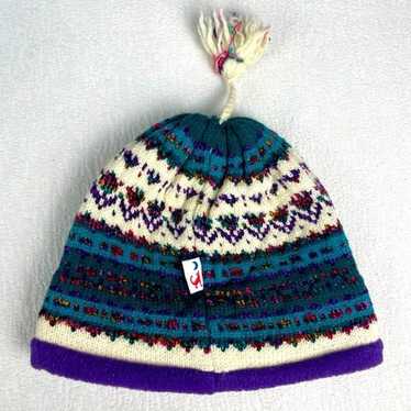 Vintage Darn Fine Hats Multicolored Knit Wool Pom 