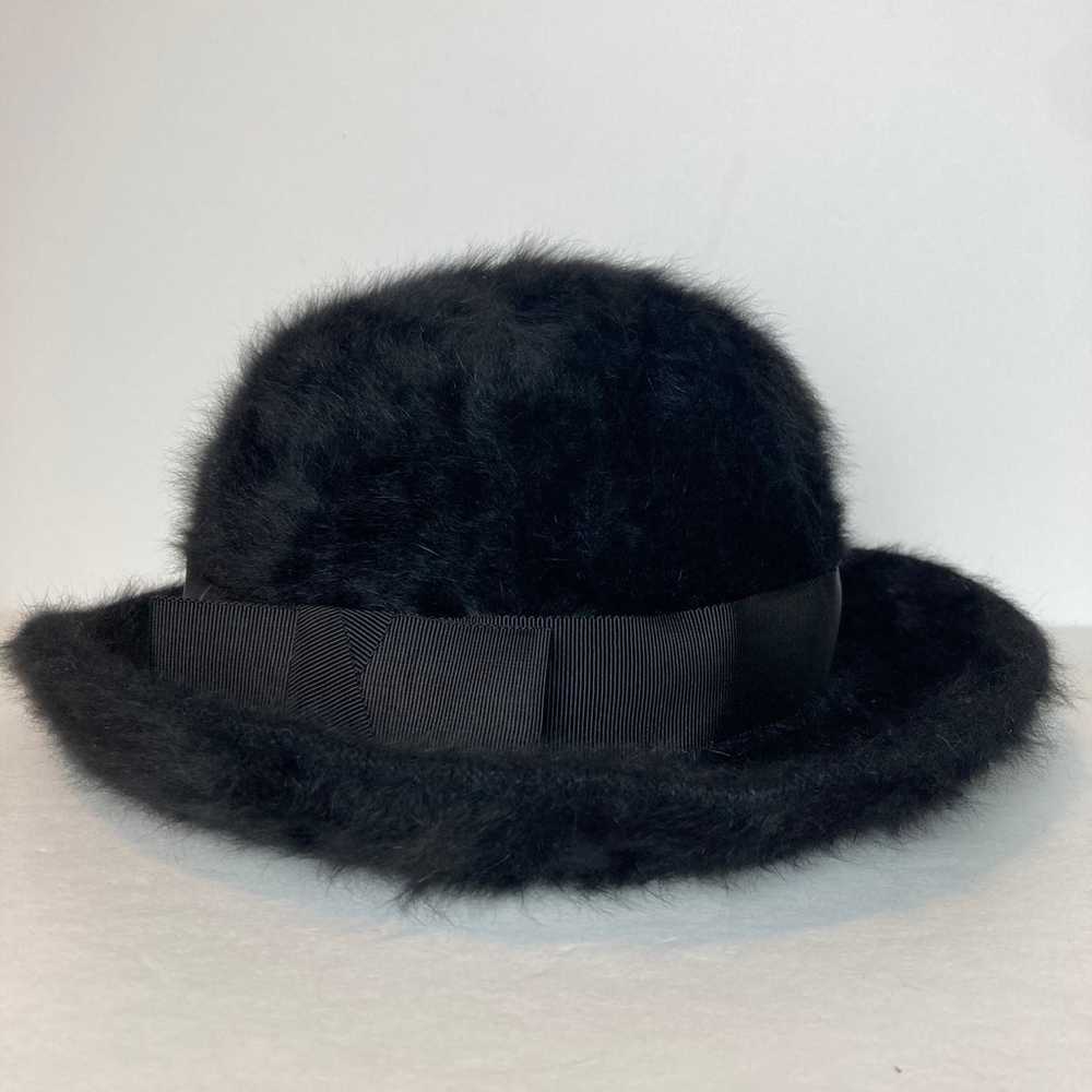 Vtg Kangol Design Black Angora Fur Winter Bucket … - image 1