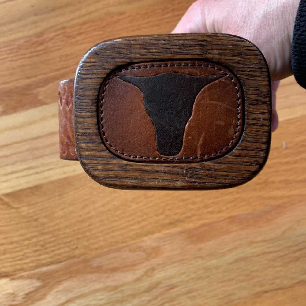 The Gap vintage genuine Leather Belt western Bull… - image 2
