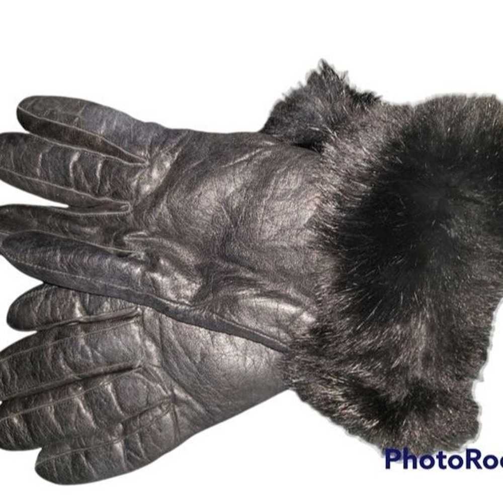 Vintage genuine leather ladies black fur trimmed … - image 3