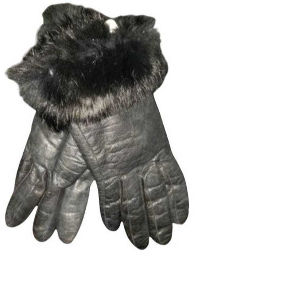 Vintage genuine leather ladies black fur trimmed … - image 4