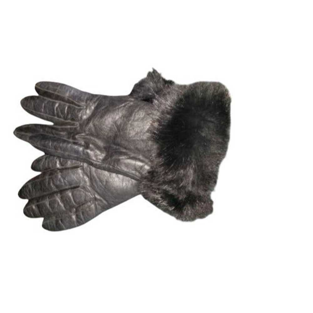 Vintage genuine leather ladies black fur trimmed … - image 5