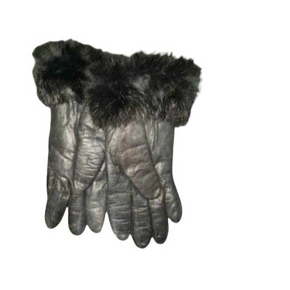 Vintage genuine leather ladies black fur trimmed … - image 6