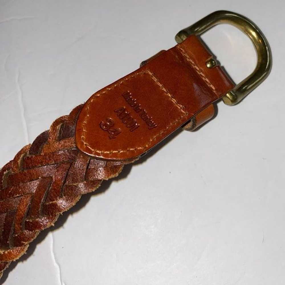 Vintage leather braided style belt dark brown cla… - image 10