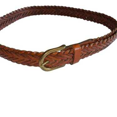 Vintage leather braided style belt dark brown cla… - image 1