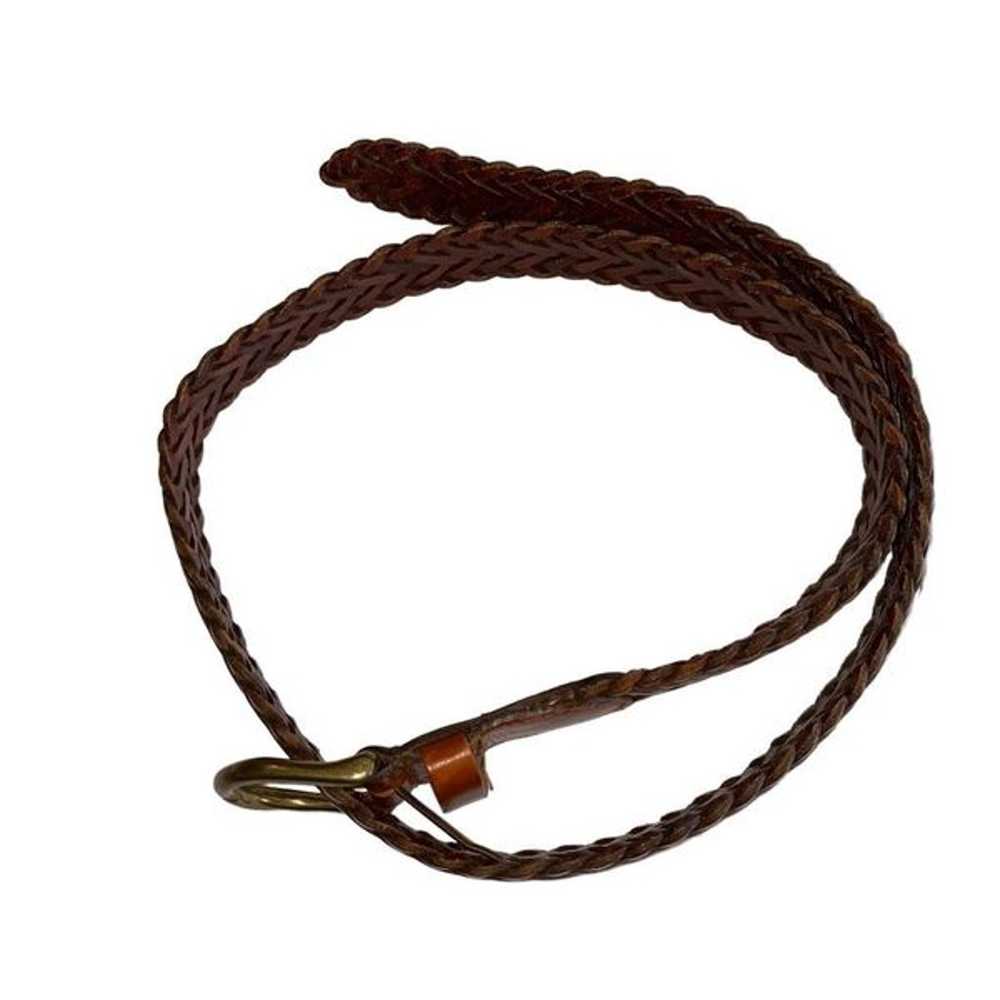 Vintage leather braided style belt dark brown cla… - image 2