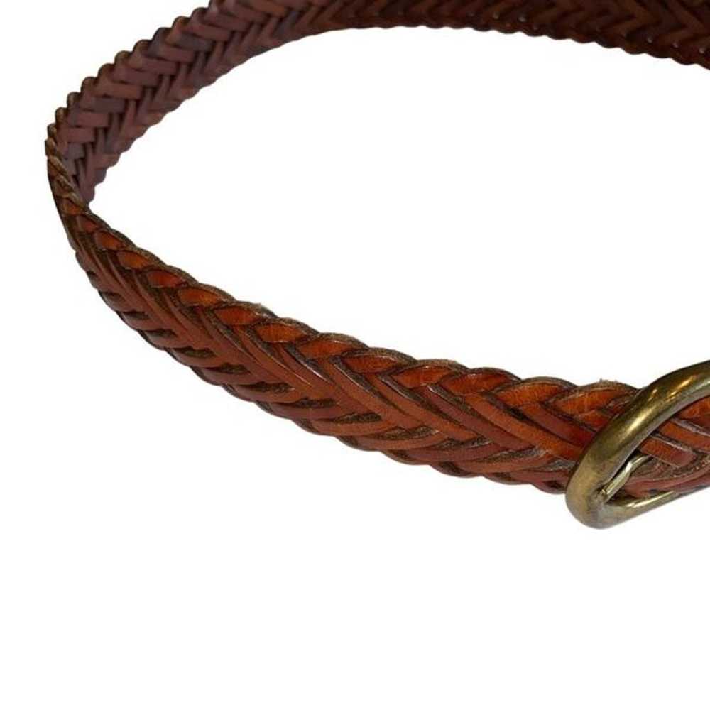 Vintage leather braided style belt dark brown cla… - image 3