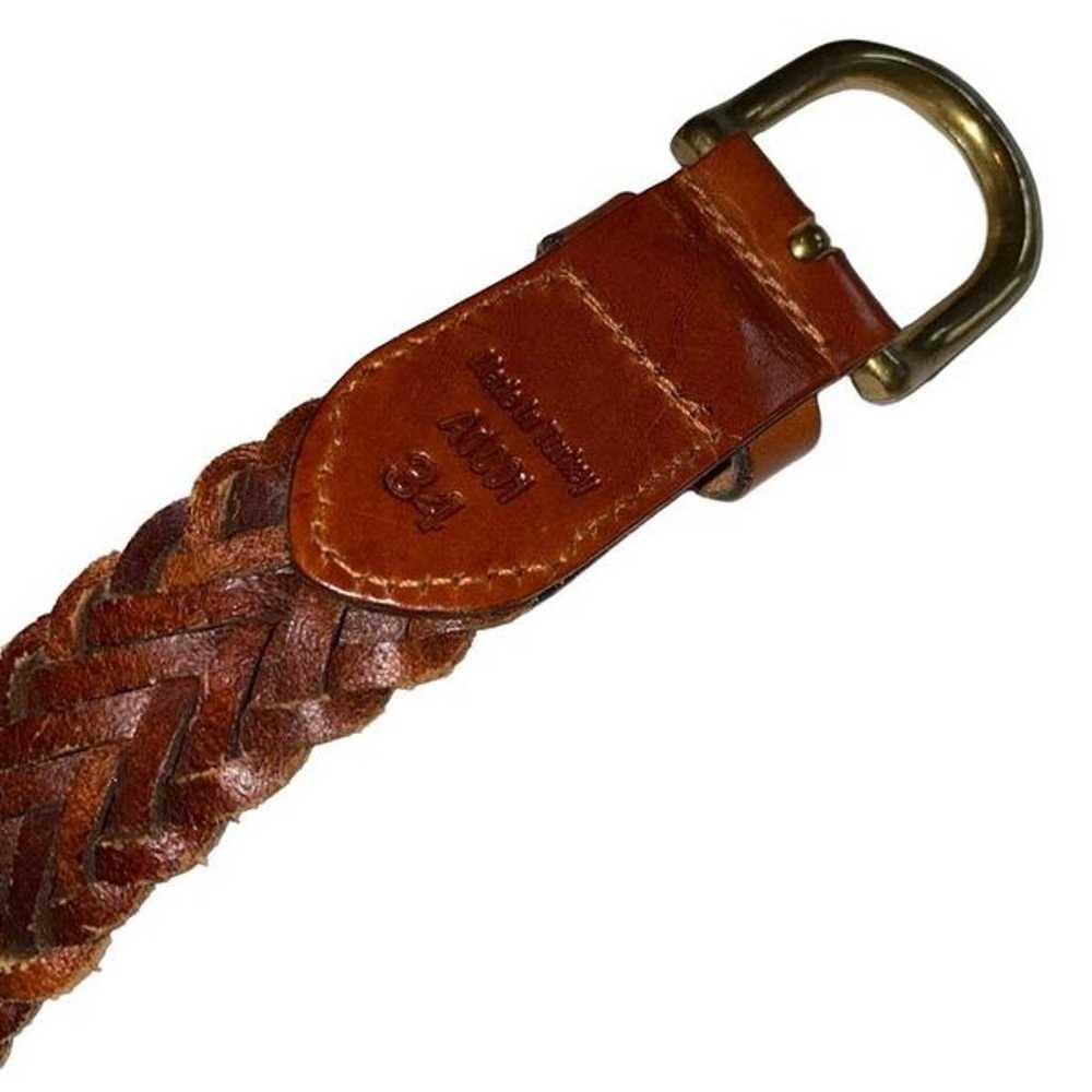 Vintage leather braided style belt dark brown cla… - image 4