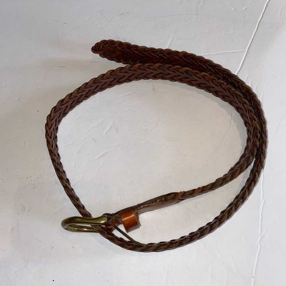 Vintage leather braided style belt dark brown cla… - image 7