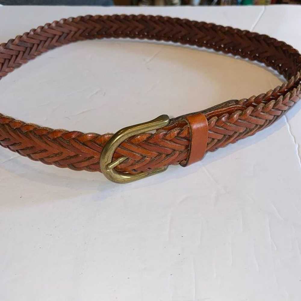 Vintage leather braided style belt dark brown cla… - image 8