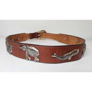 Honest by Brighton Vintage Brown Leather Animal Belt 30 Solid