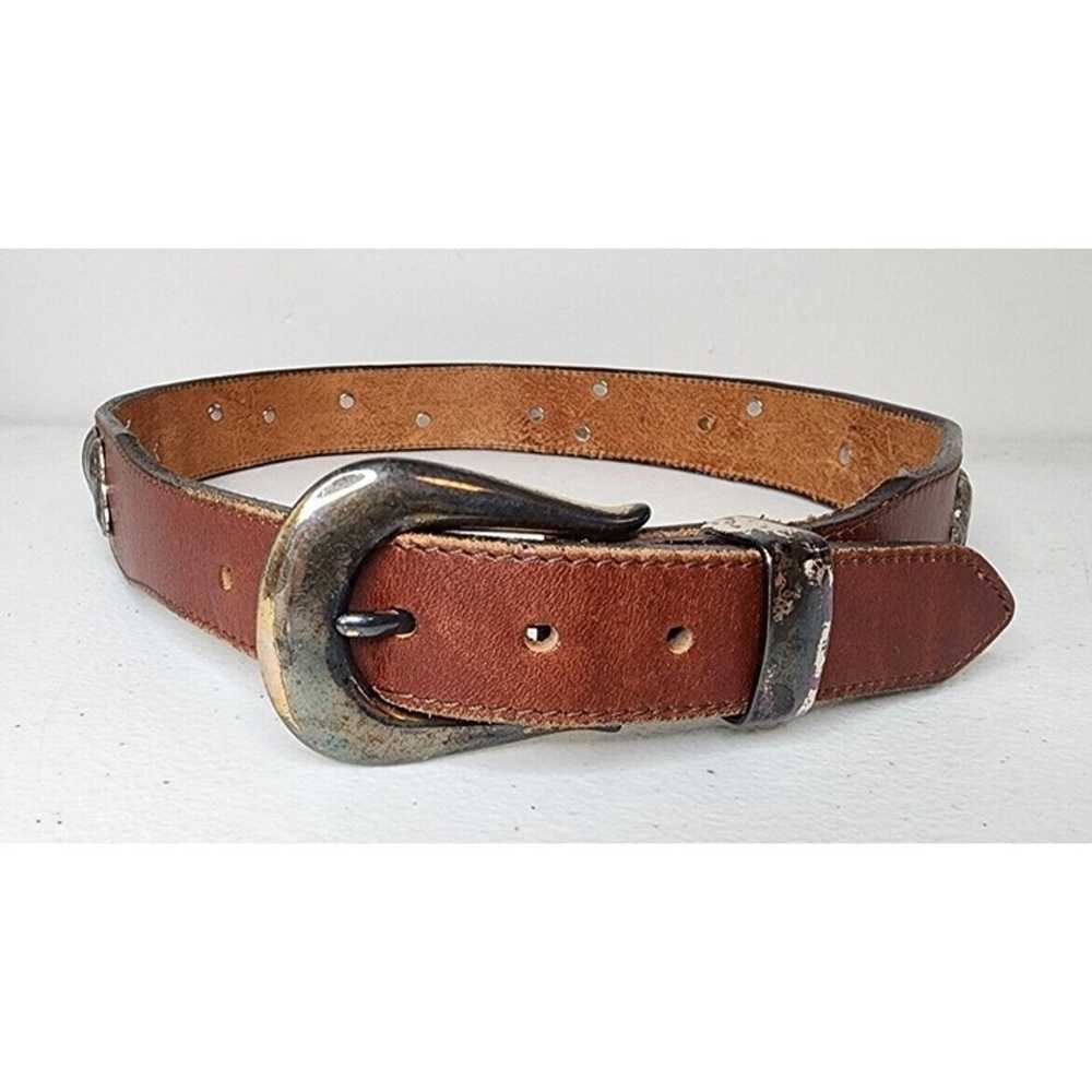 Vintage Brighton Brown Leather and Silver Tone Metal Southwestern Flowers Belt  Belt Buckle -  Canada