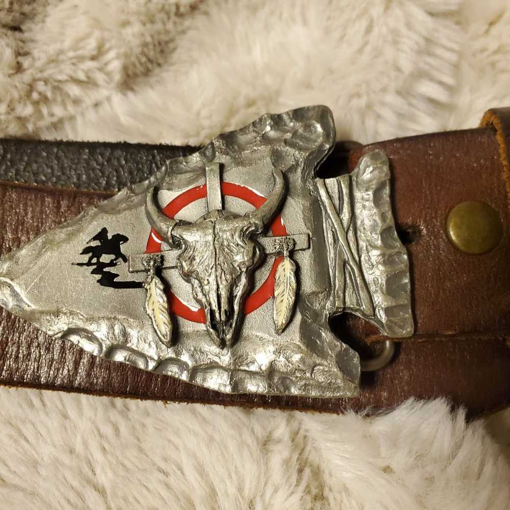 Vintage beautiful brown leather belt - image 1