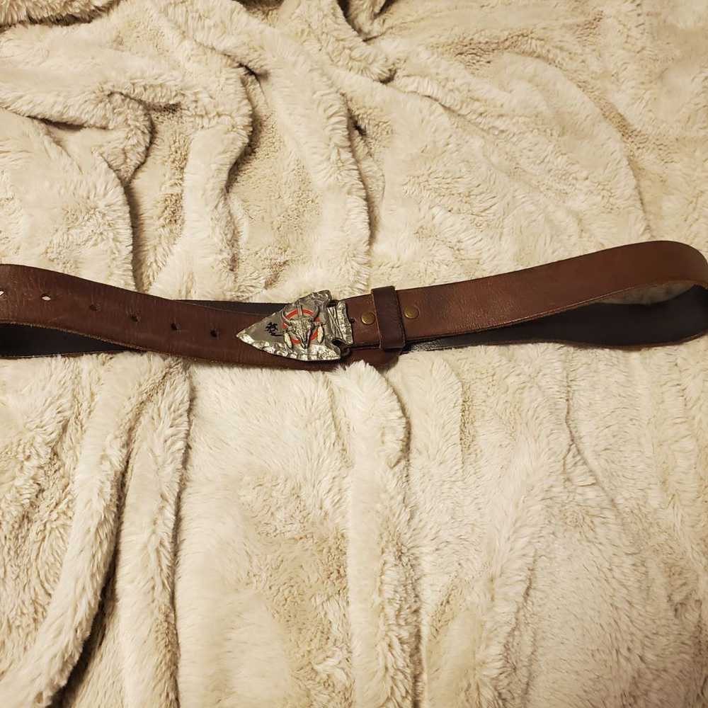 Vintage beautiful brown leather belt - image 2