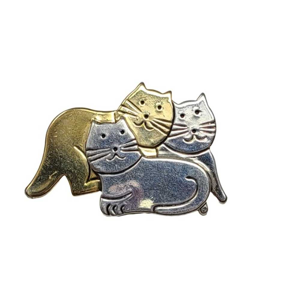 Vintage Cat Brooch Pin Two Tone Gold / Silver - image 1