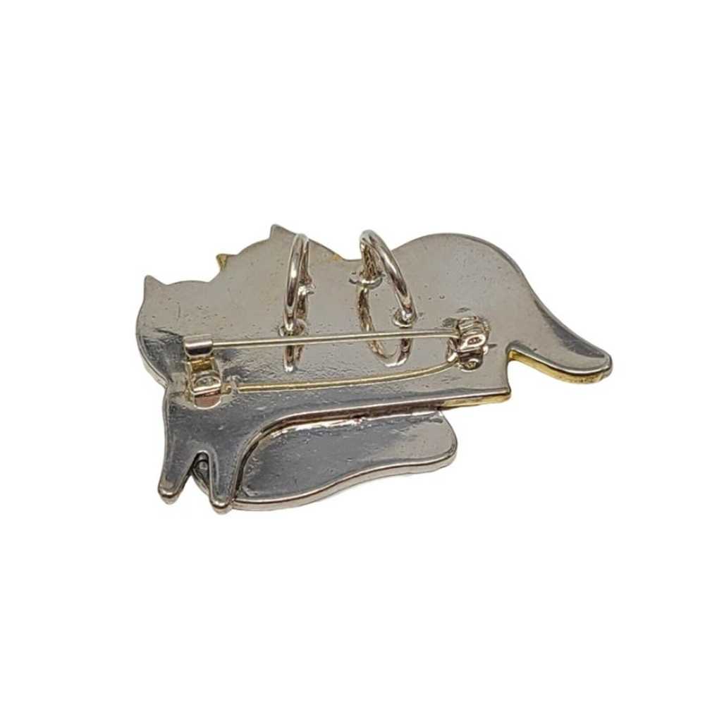 Vintage Cat Brooch Pin Two Tone Gold / Silver - image 2