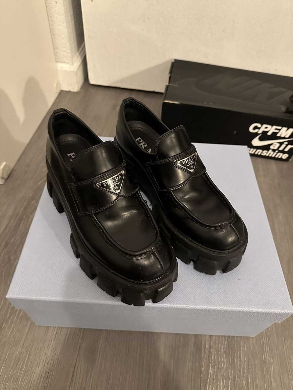 Prada Prada Brushed leather Monolith loafers - image 2