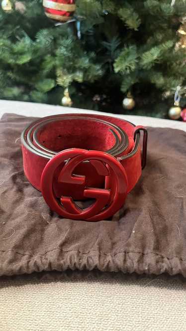 Gucci Red Calf Suede Interlocking G Belt 40”