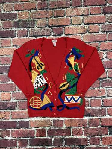 Vintage Designers Studio Joy Christmas Cardigan Sweater Red With Black  Beaded Trees Size 1X X Large 1990s 